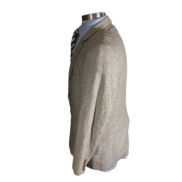 Stafford Mens Natural Brown 2 Button Linen Sports Jacket Size 44R Summer Wedding - Picture 4 of 16